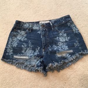 Free People Floral Cutoff Jean Shorts